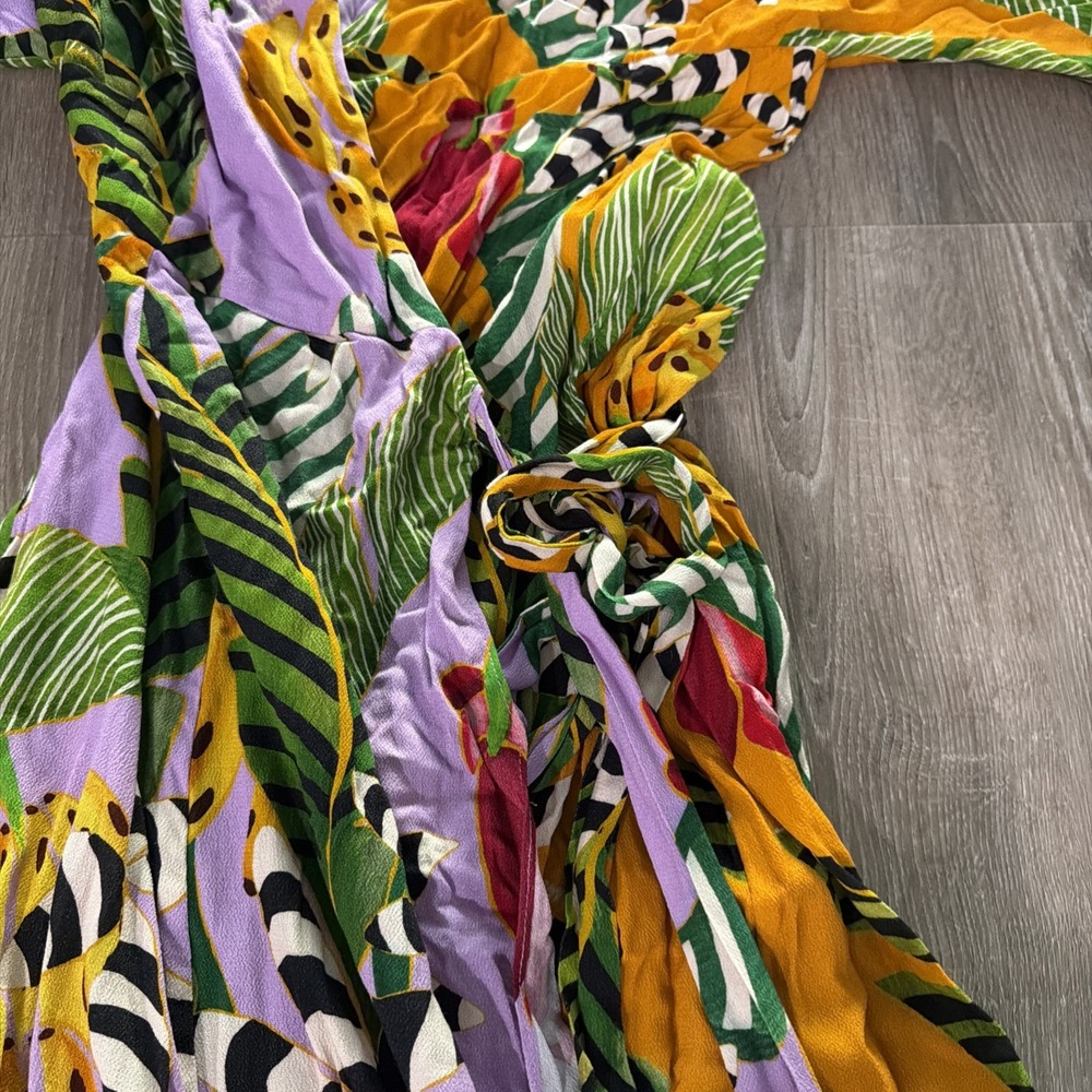 Farm Rio Mixed Striped Bananas Maxi Wrap Dress, Size S - Picture 4 of 12